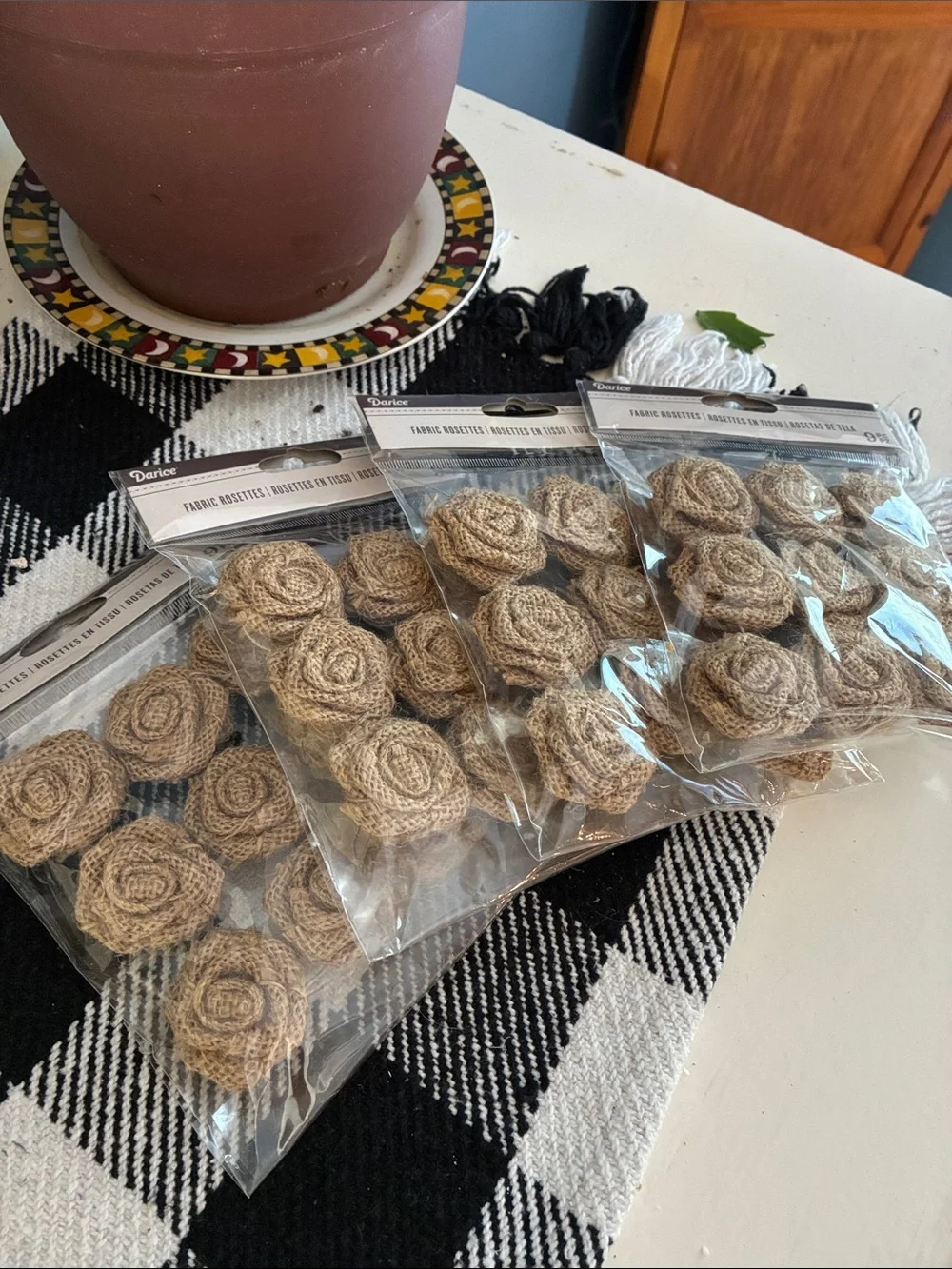 NWOT Darice Burlap Rose Accents in Natural Tan. Set of 4 packs.